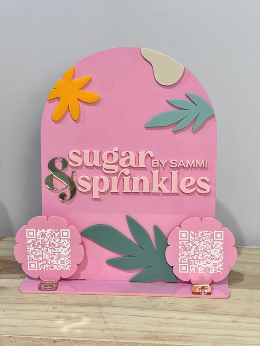 Business Logo Sign with removable socials QR codes