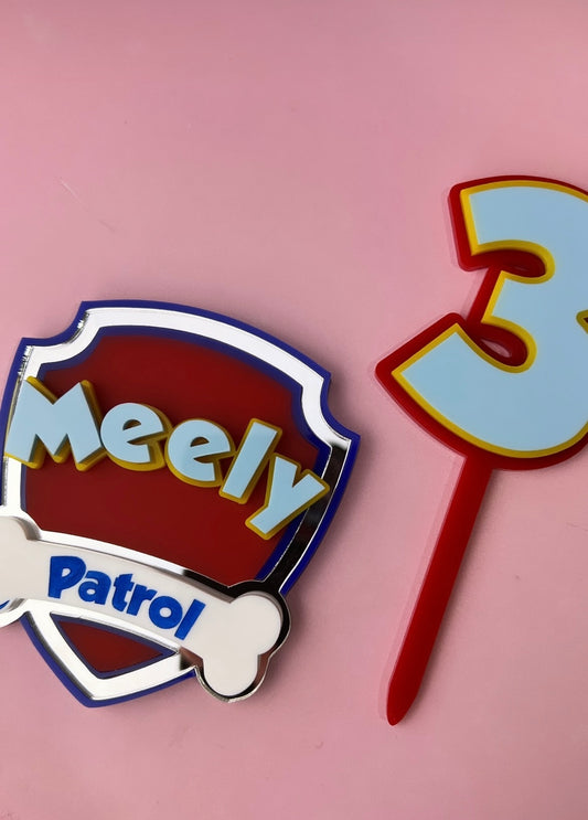 Paw Patrol Themed Toppers, Badge & Charms