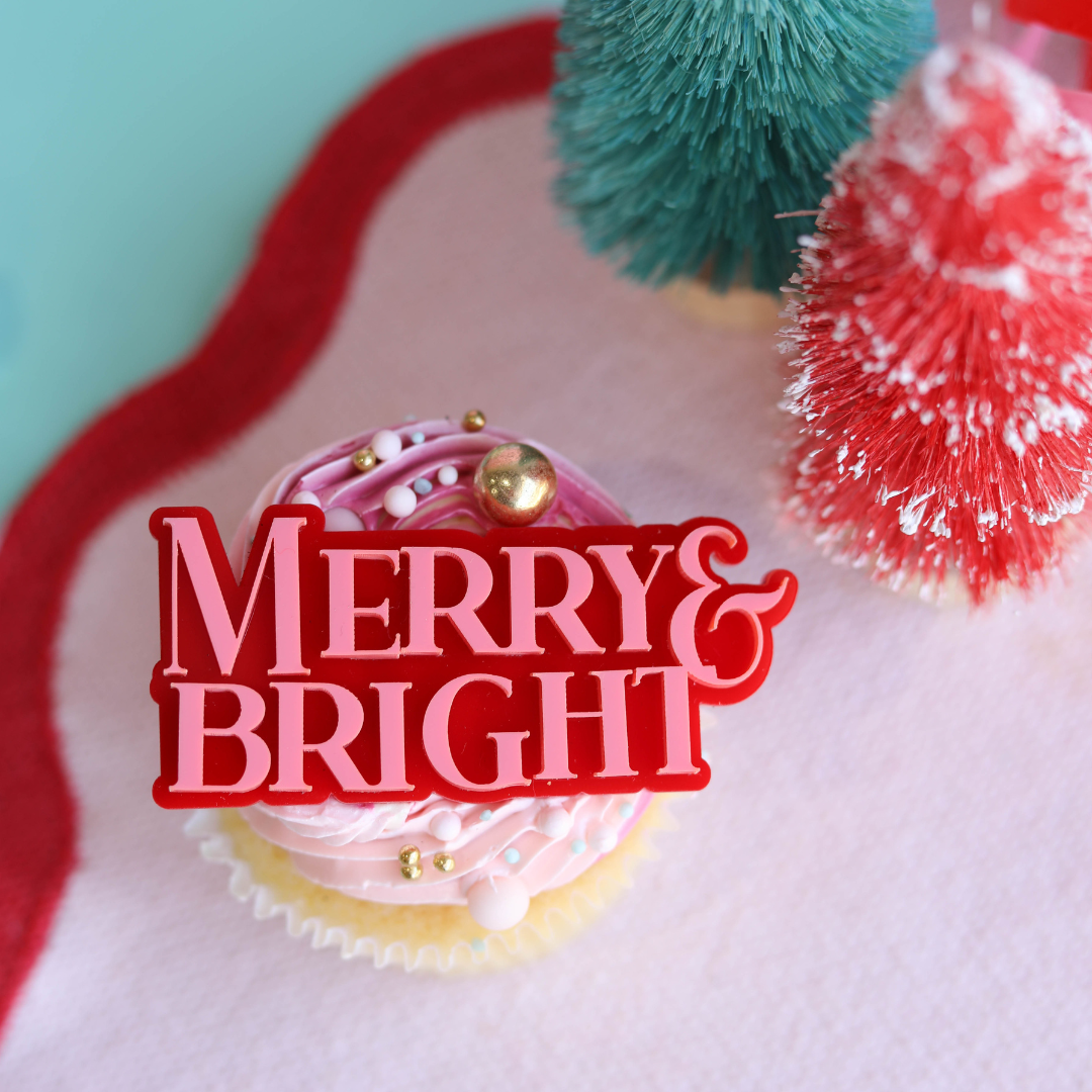 Merry and Bright Acrylic Christmas Cake Charm
