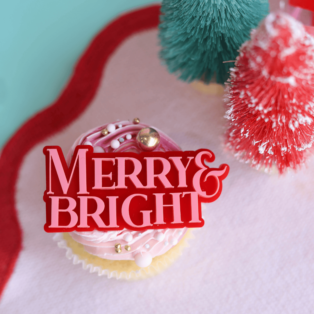 Merry and Bright Acrylic Christmas Cake Charm