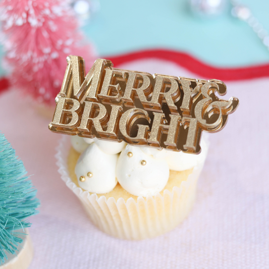 Merry and Bright Acrylic Christmas Cake Charm