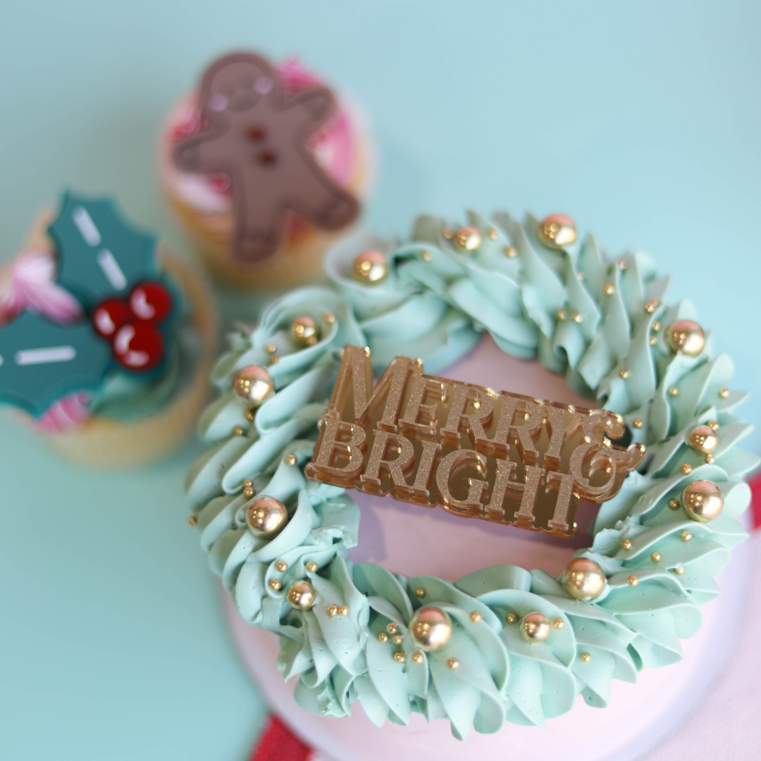 Merry and Bright Acrylic Christmas Cake Charm
