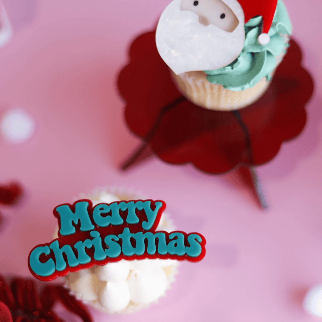 Retro Merry Christmas Cupcake Charm
