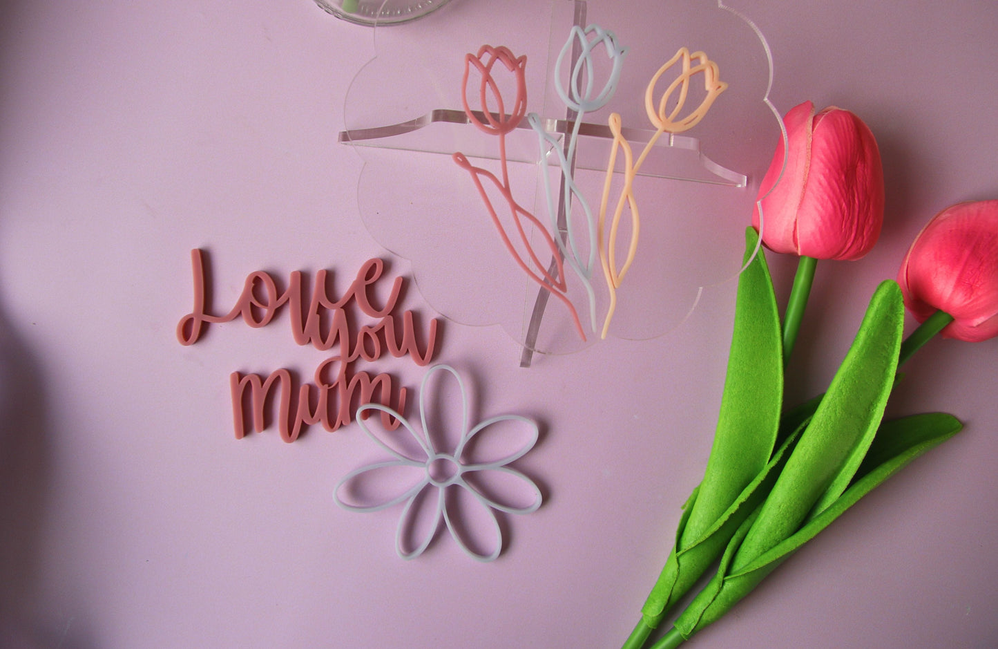 Floral Tulip Line Art Cake Charm