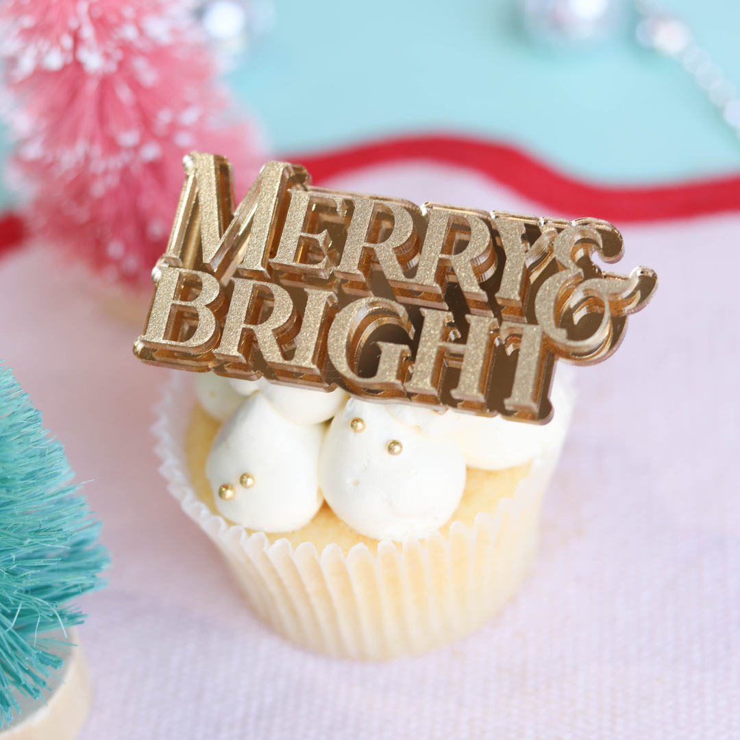 Merry and Bright Acrylic Christmas Cake Charm
