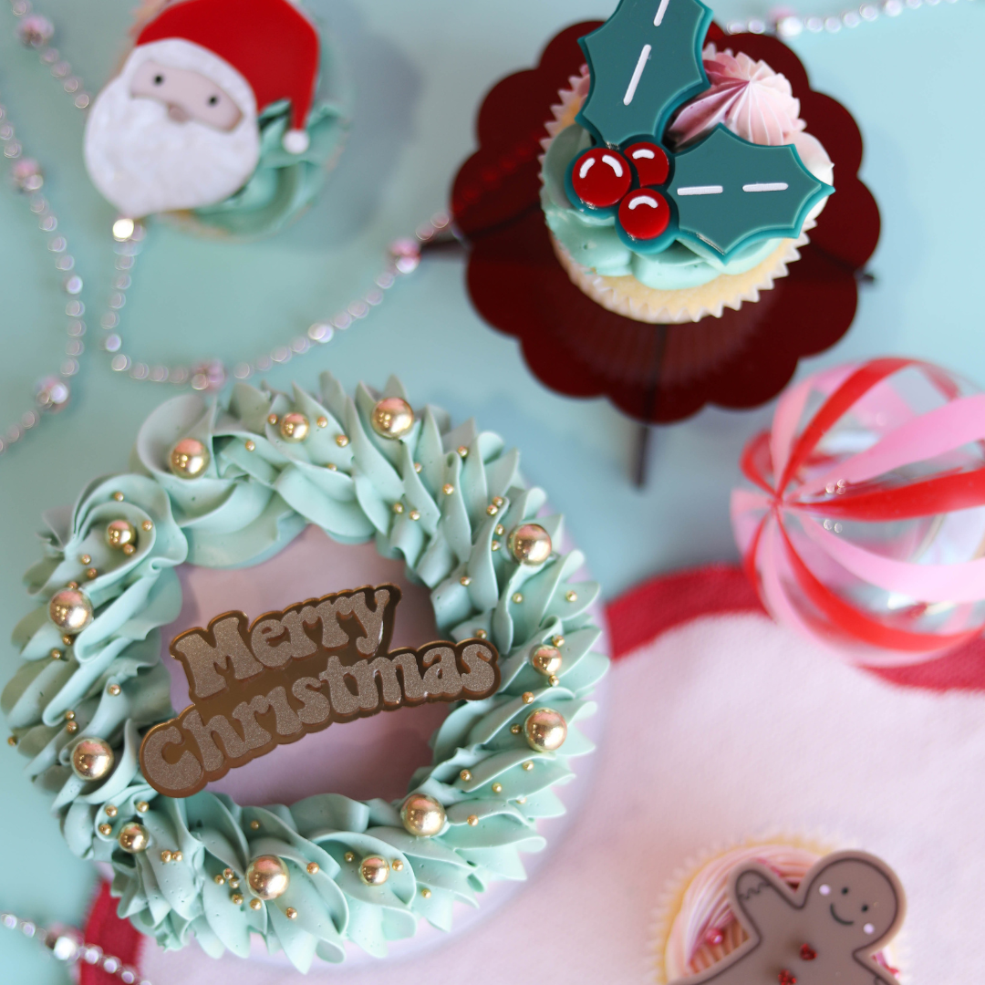 Retro Merry Christmas Cupcake Charm