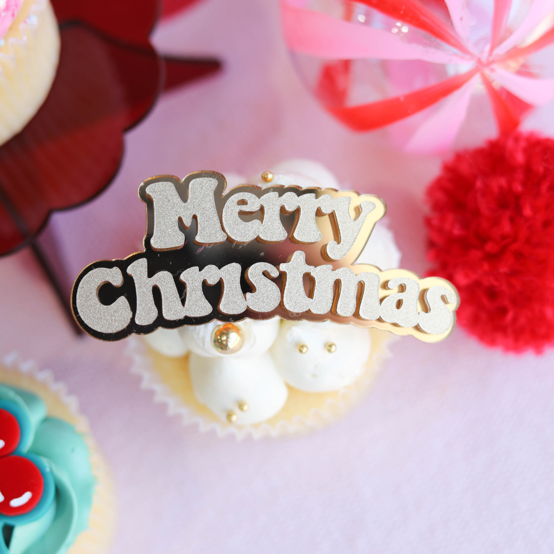 Retro Merry Christmas Cupcake Charm
