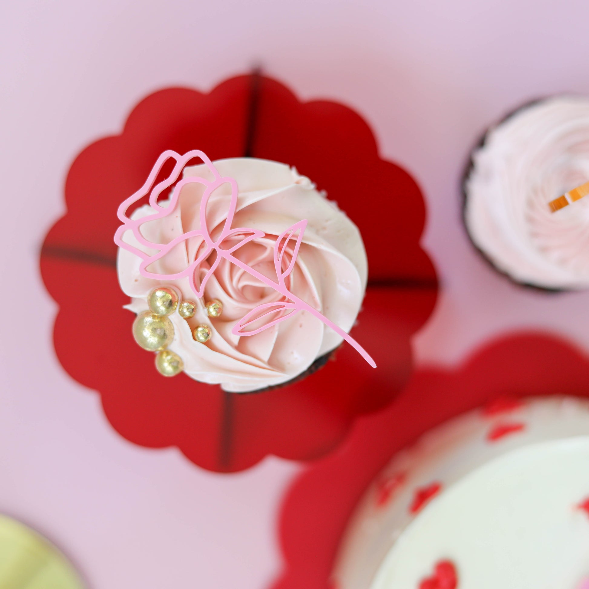 Rose Line Art Charm For Cupcake