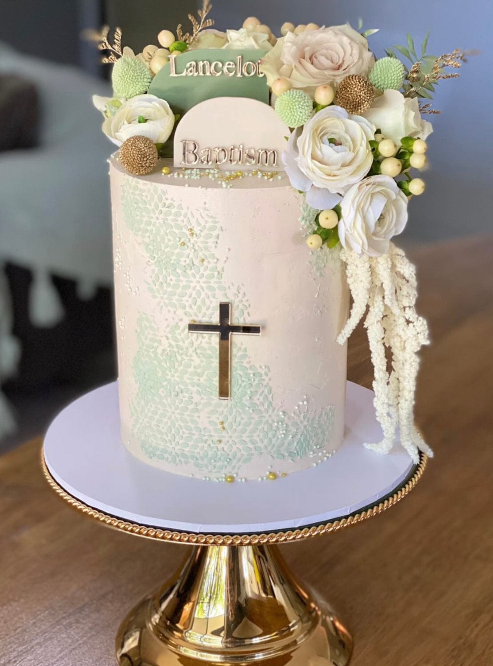 Christening Cake Topper. Mirror Gold Acrylic